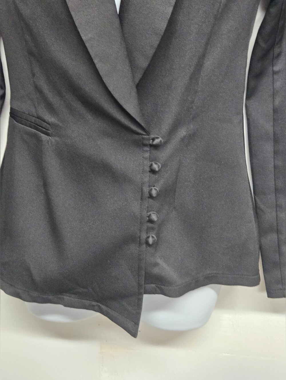 Pretty Little Thing 0 Black Business Suit Jacket Blazer Lapel Asymmetrical - Picture 3 of 6